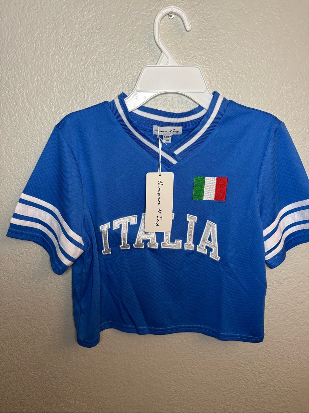 Harper & Ivy Girls Blue Italia Cropped Soccer Jersey Top - Size 10/12